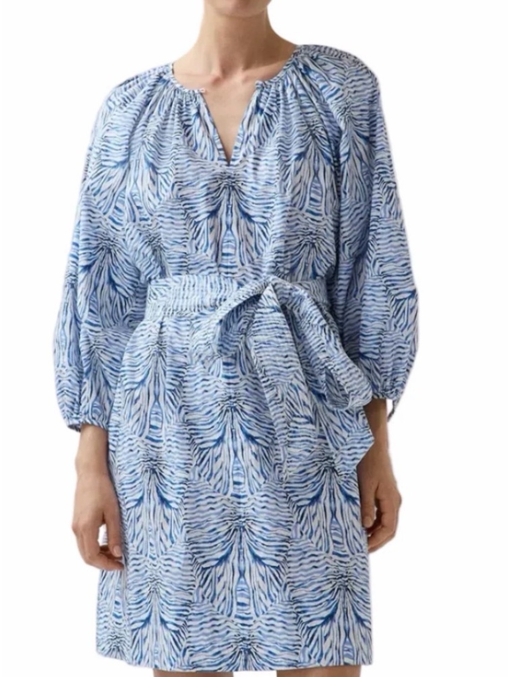 Ann Mashburn Blue Stripe and Printed Tie-Waist Dress, Brand New